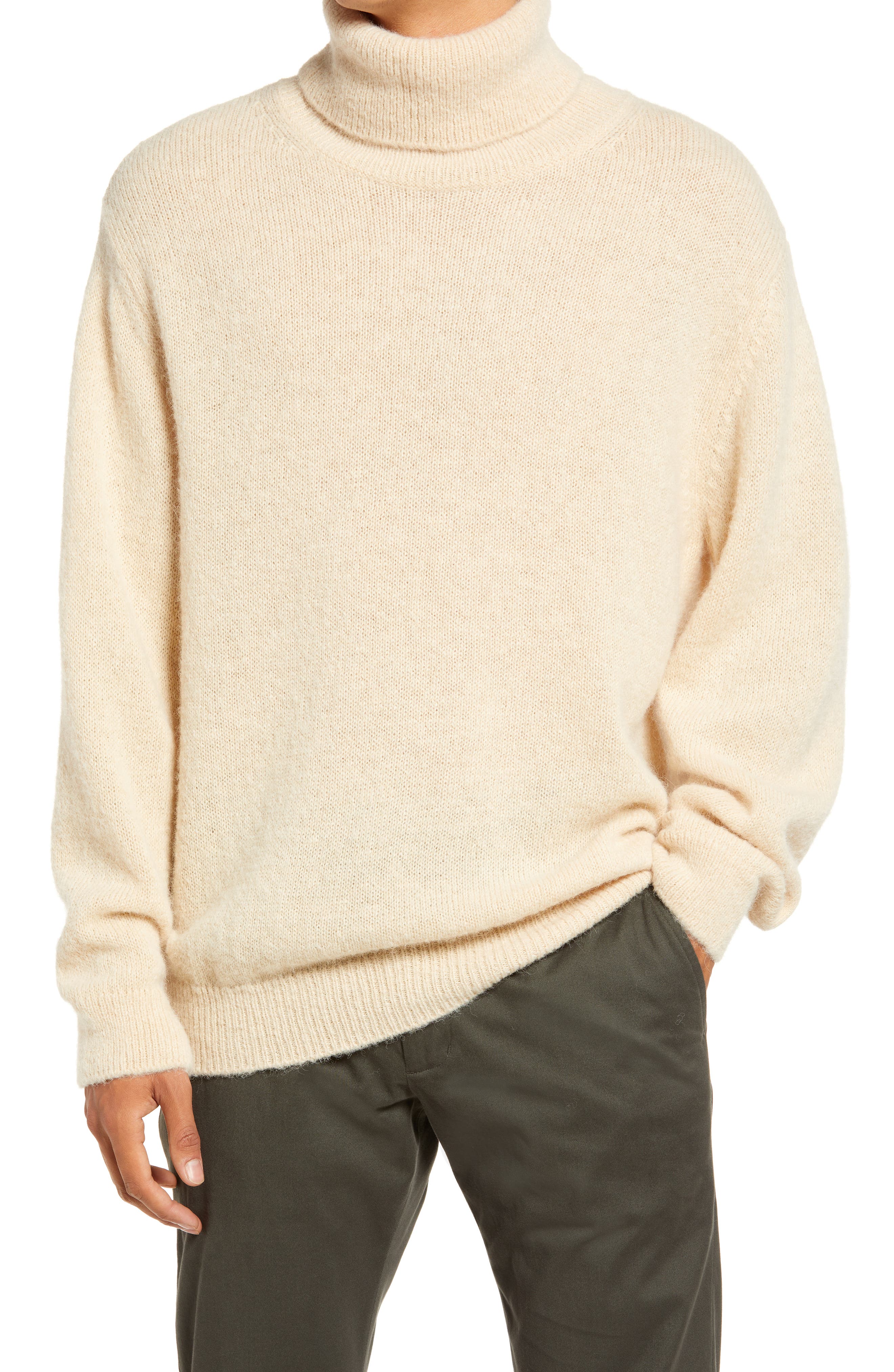 Andopa Mens Turtleneck Solid Color Classic Rib Slim Knitwear Sweaters 